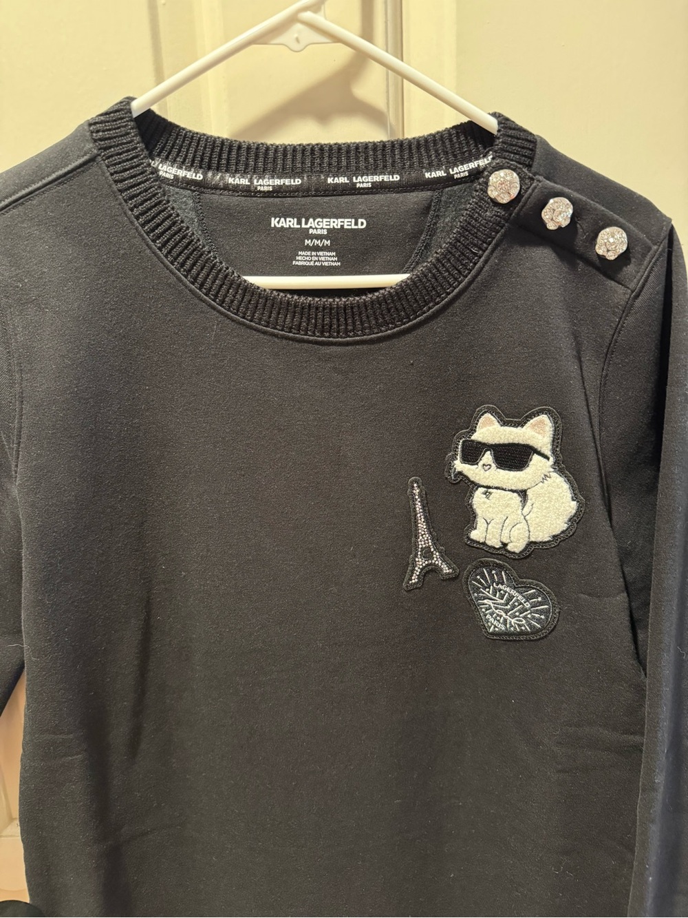 NWT Karl Lagerfeld Black Embroidered Sweatshirt Dress Sz Medium - Picture 3 of 9
